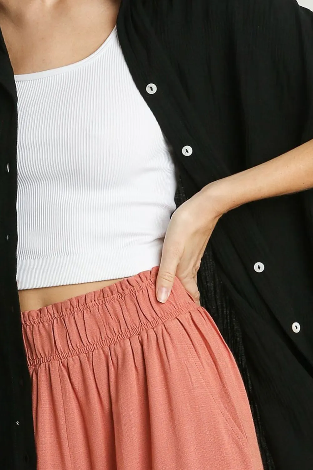 Black Short Sleeve Textured Button-Up Shirt