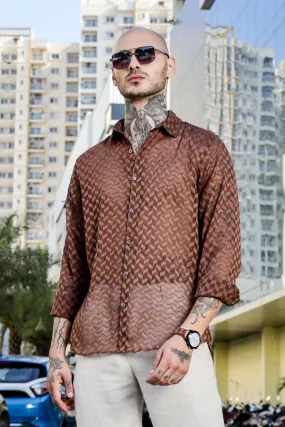 Brown Classic Semi Sheer Georgette Relaxed Fit Shirt
