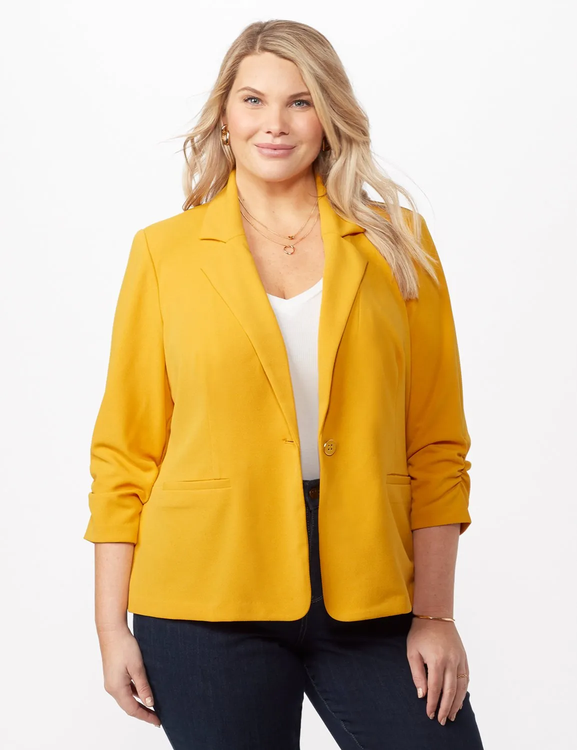 Cinched Sleeve One pocket Notch Collar Topper Plus