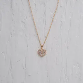 Crystal Heart Flower Charm Necklace