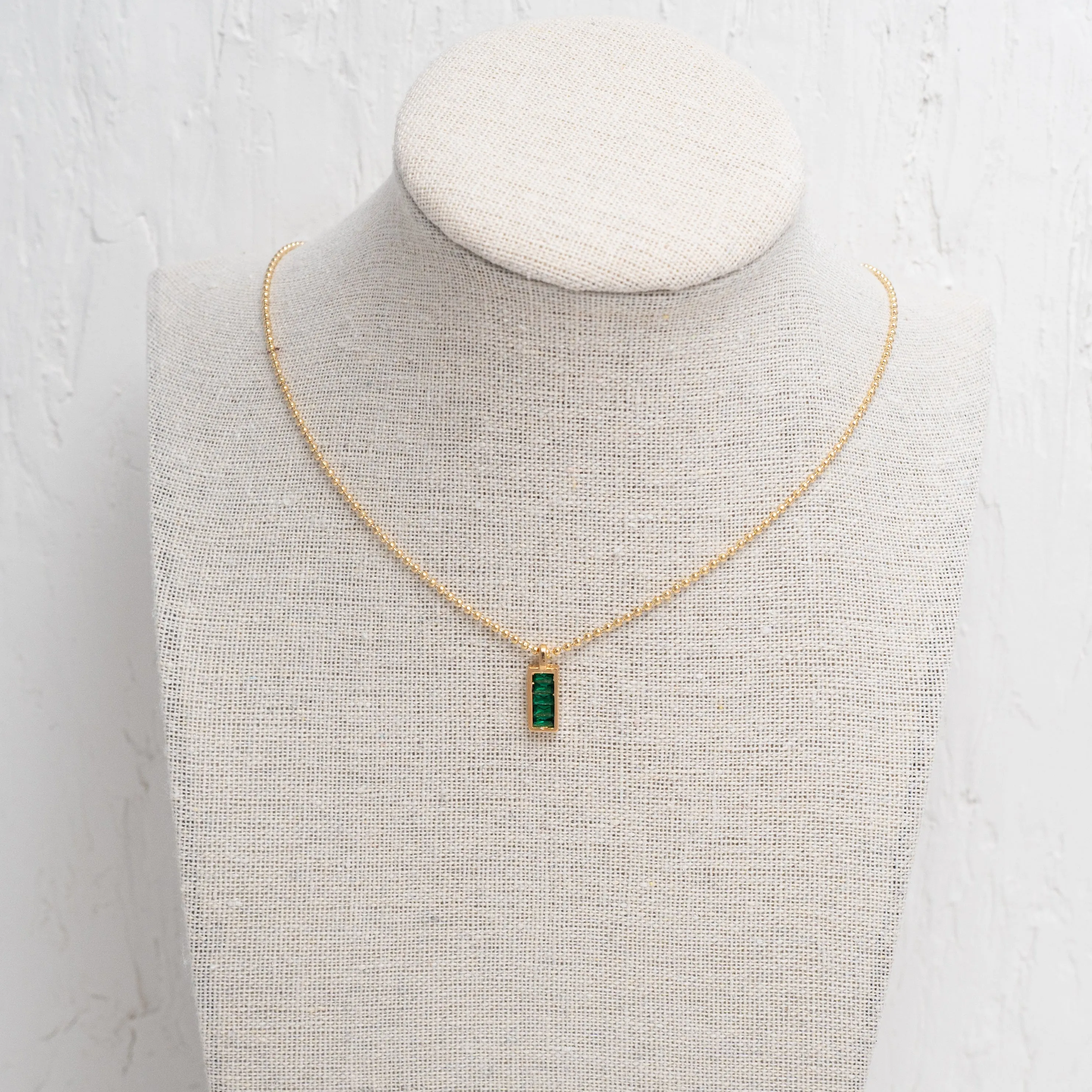 Emerald Green Pill Bar Charm Necklace