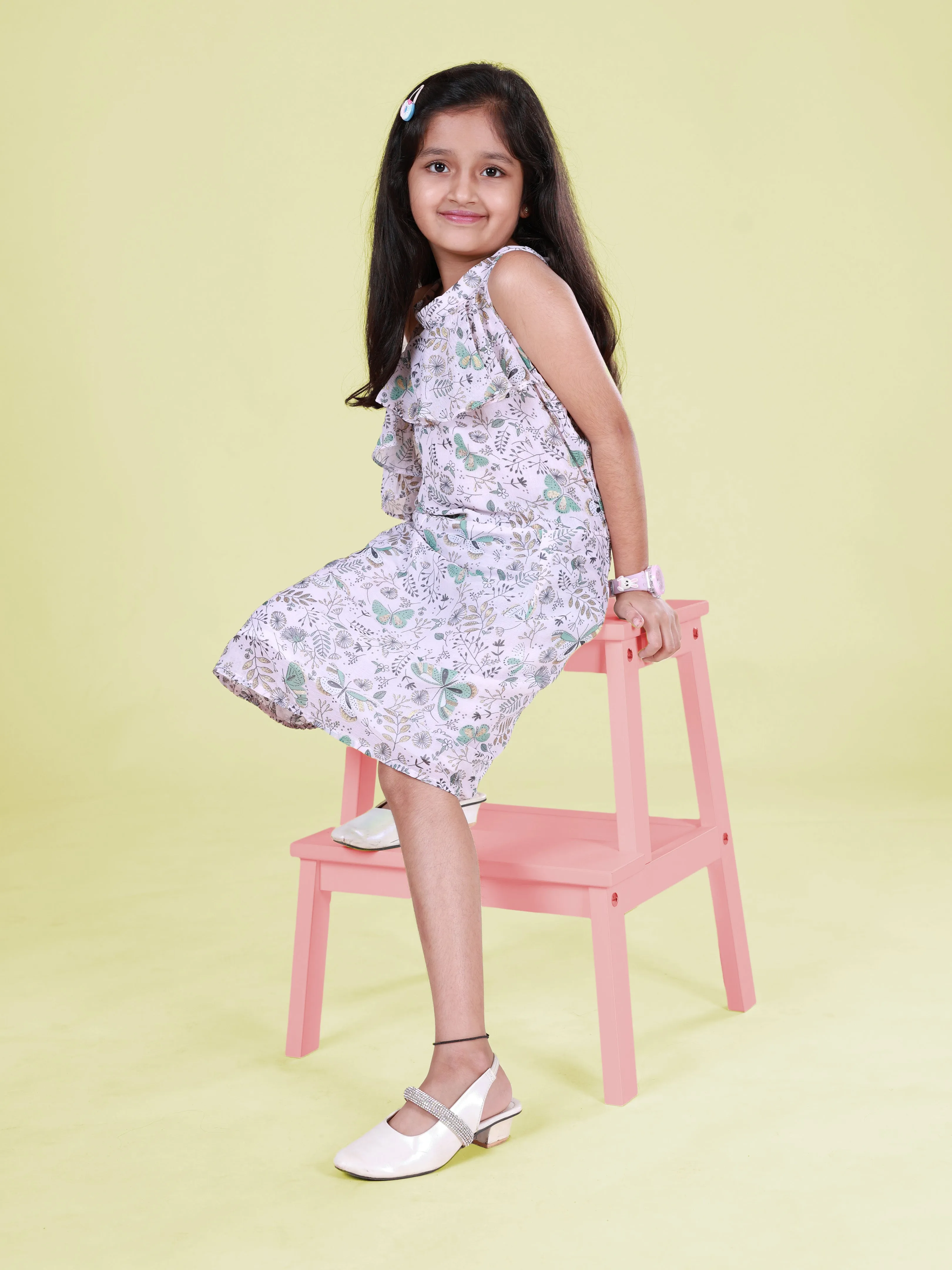 Girls Halter Neck Solid Ruffle Dress