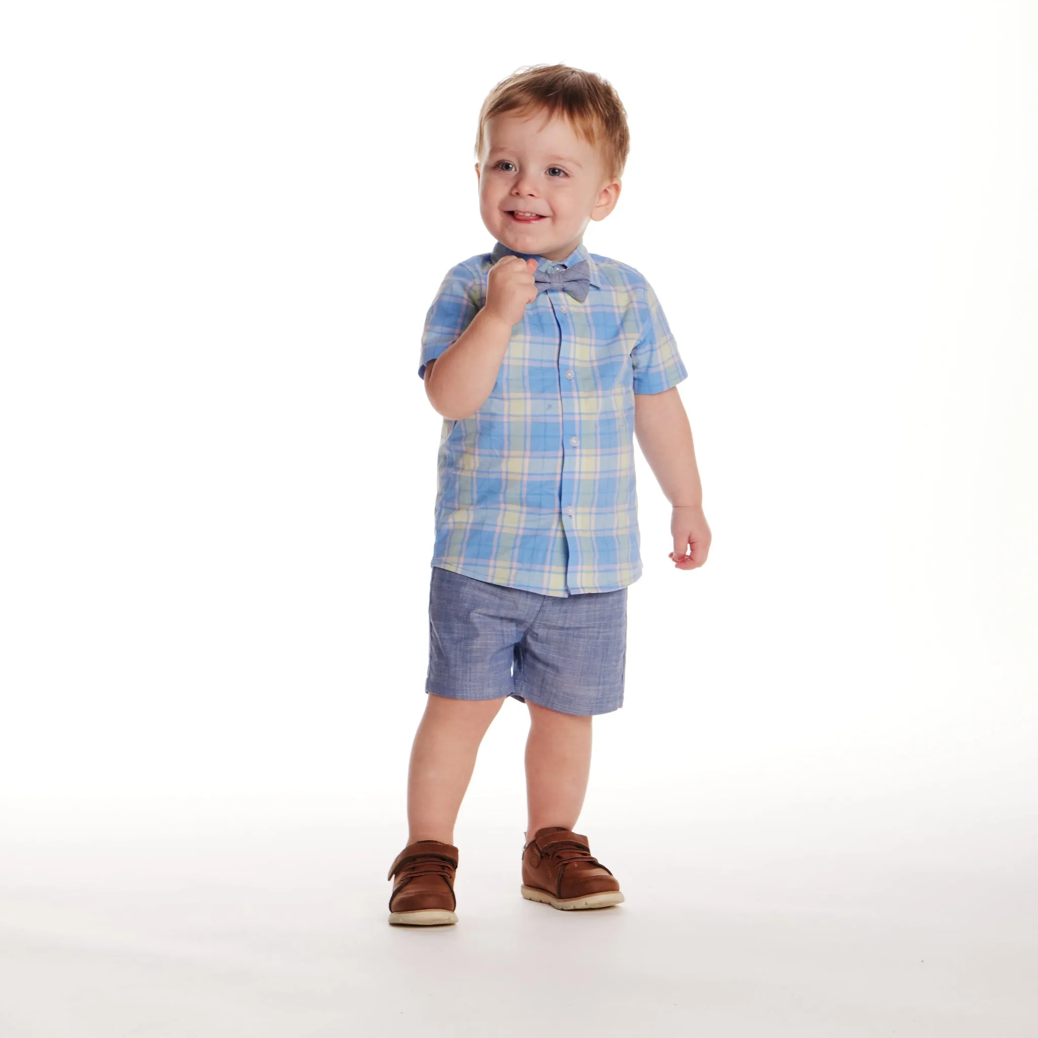 Infant (3-24M) 3-Piece Buttondown & Short Set | Blue Plaid