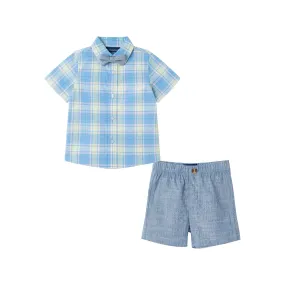 Infant (3-24M) 3-Piece Buttondown & Short Set | Blue Plaid