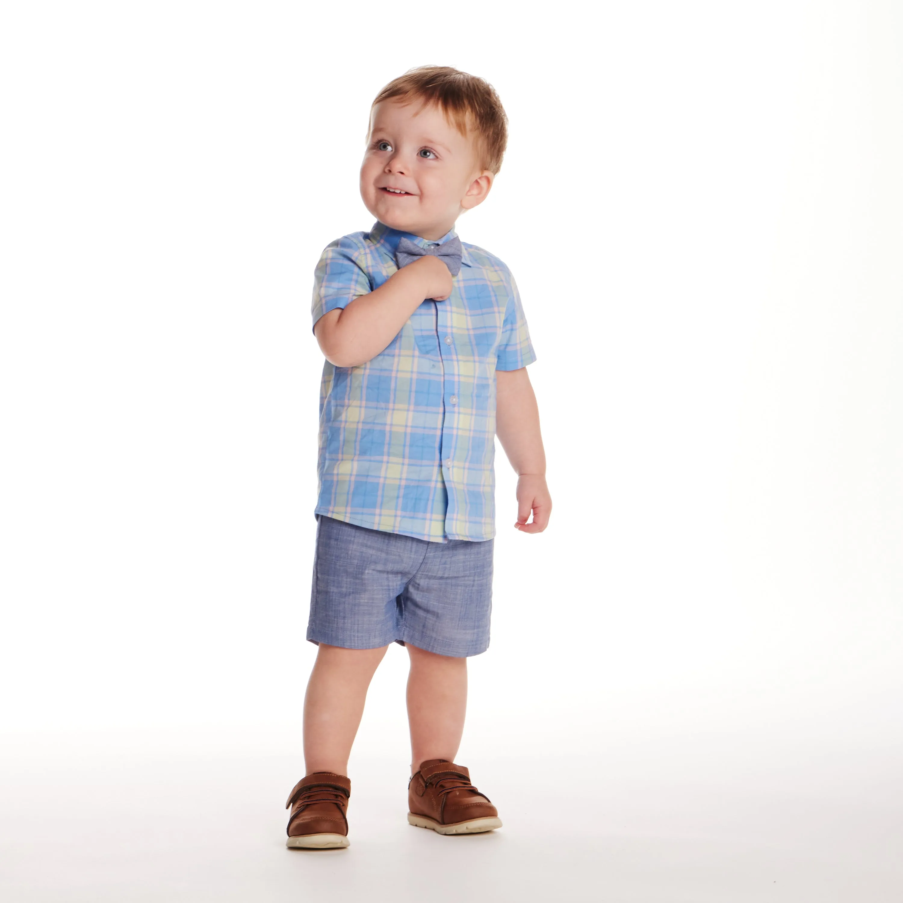 Infant (3-24M) 3-Piece Buttondown & Short Set | Blue Plaid