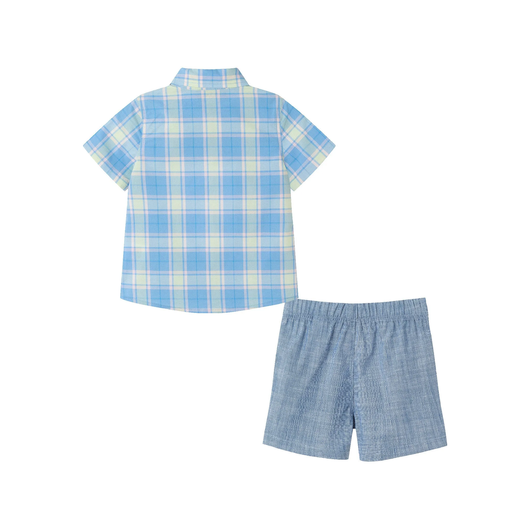 Infant (3-24M) 3-Piece Buttondown & Short Set | Blue Plaid