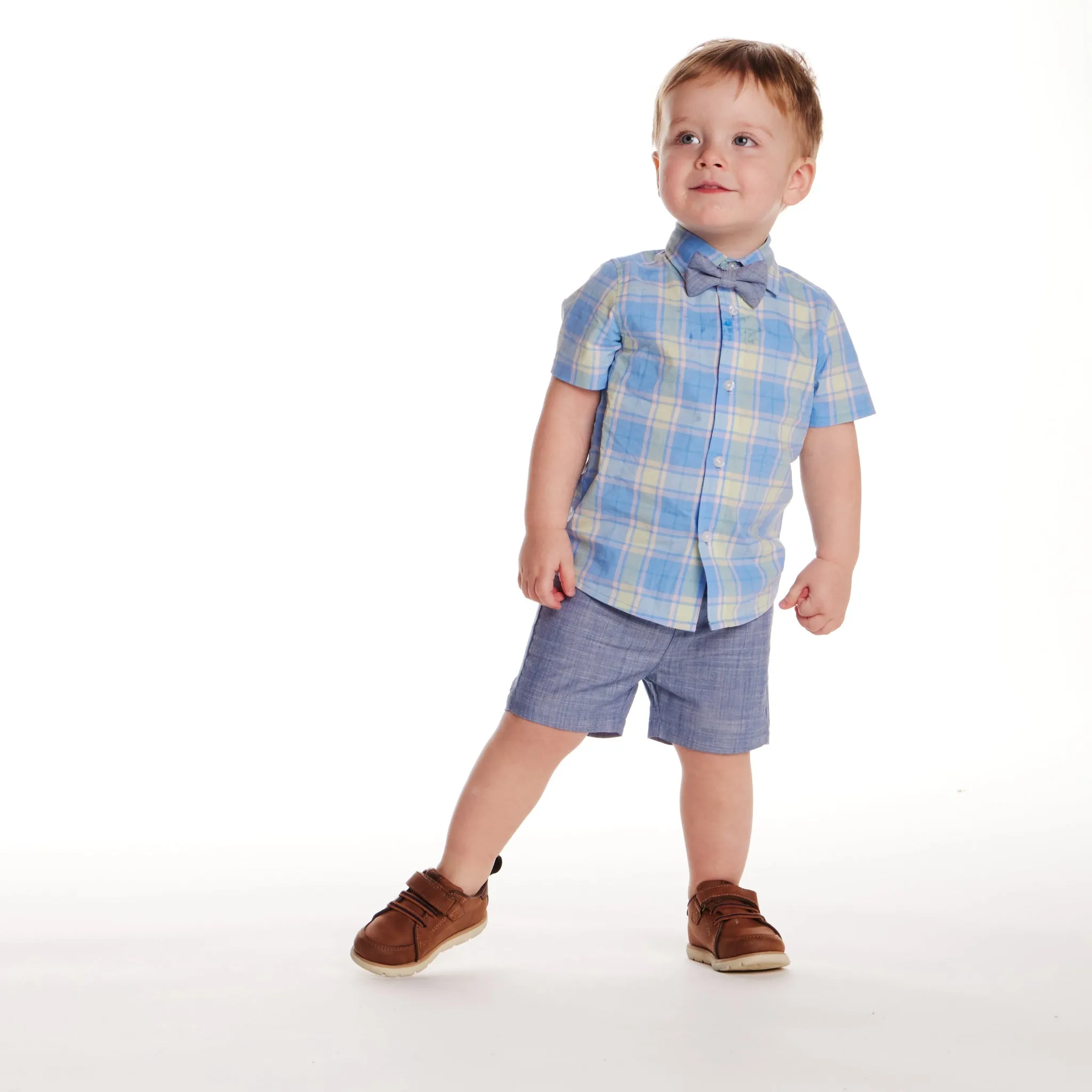 Infant (3-24M) 3-Piece Buttondown & Short Set | Blue Plaid