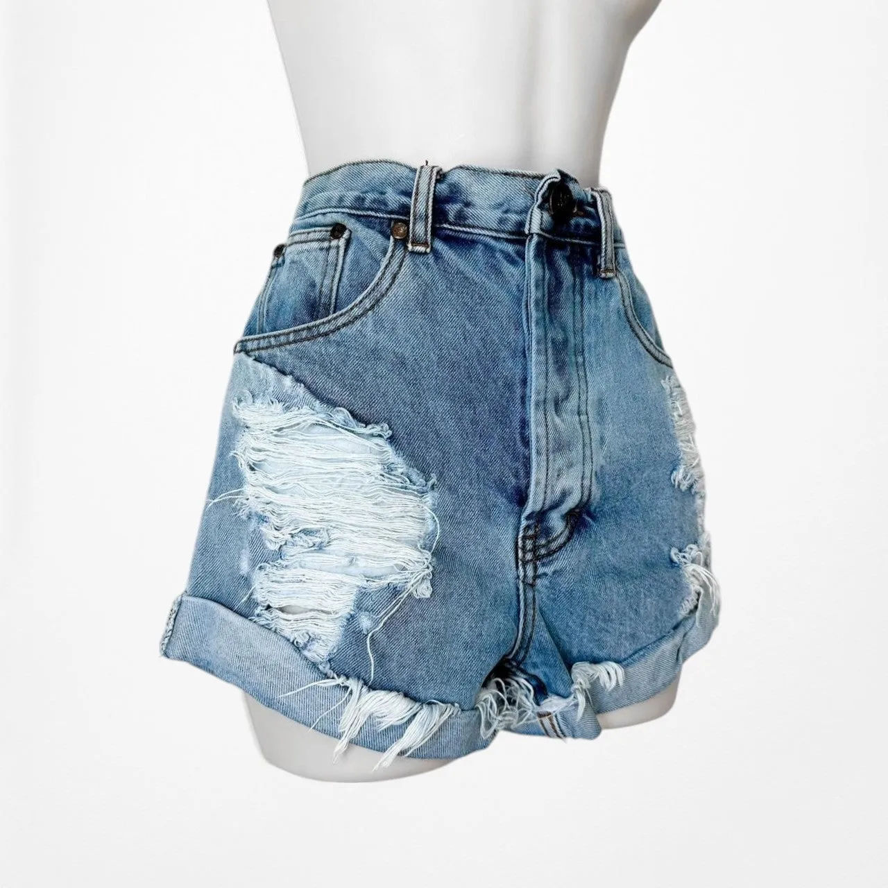 Oneteaspoon Medium Wash Destroyed Distressed High Waisted Denim Shorts Size XS/S