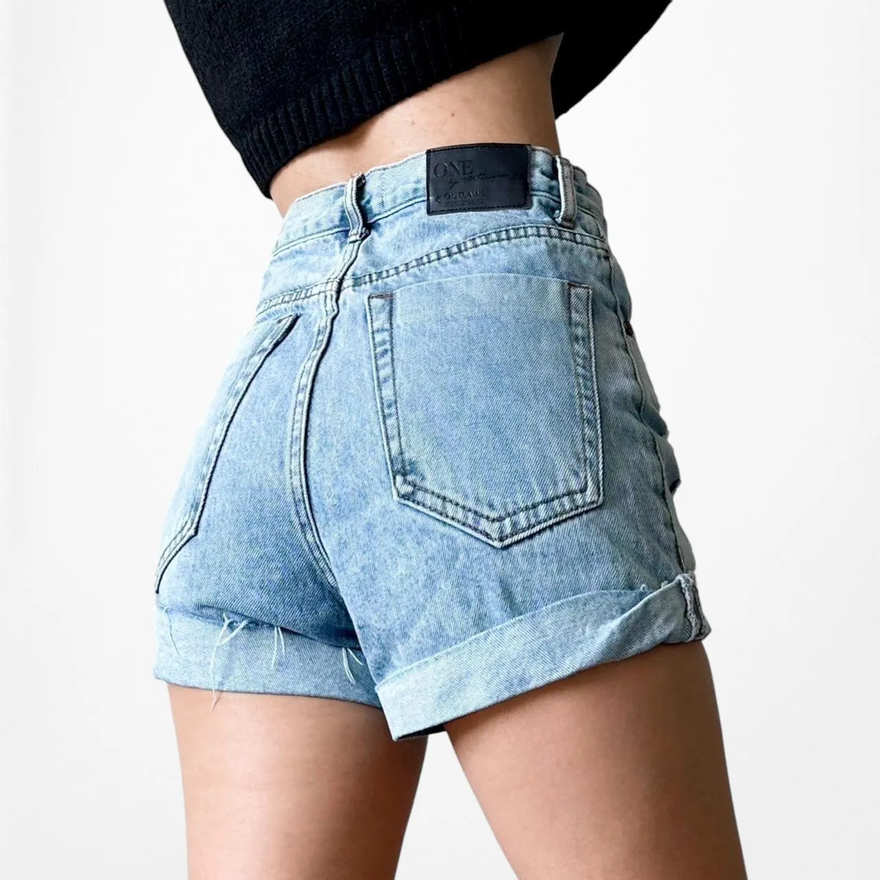 Oneteaspoon Medium Wash Destroyed Distressed High Waisted Denim Shorts Size XS/S