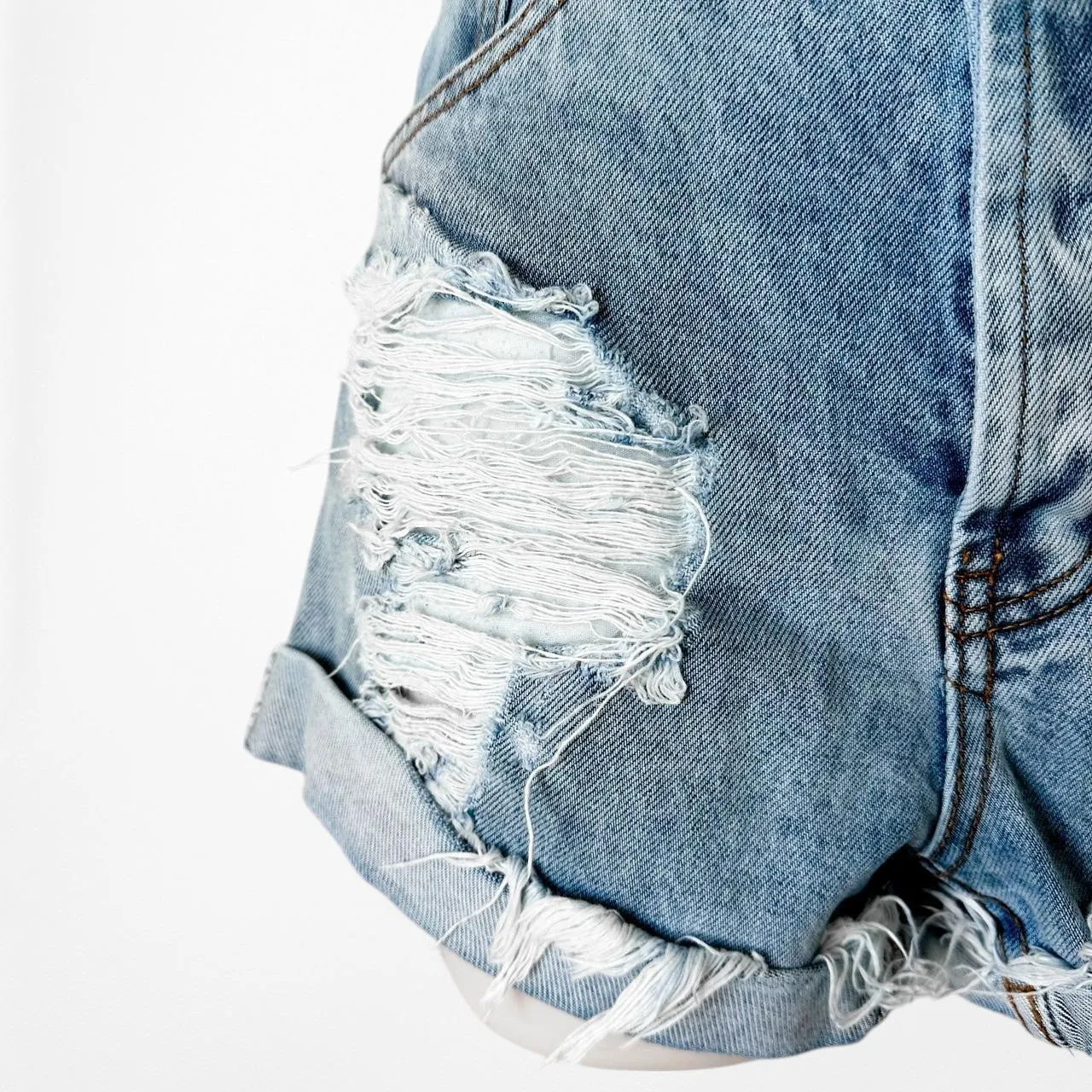 Oneteaspoon Medium Wash Destroyed Distressed High Waisted Denim Shorts Size XS/S