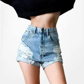 Oneteaspoon Medium Wash Destroyed Distressed High Waisted Denim Shorts Size XS/S