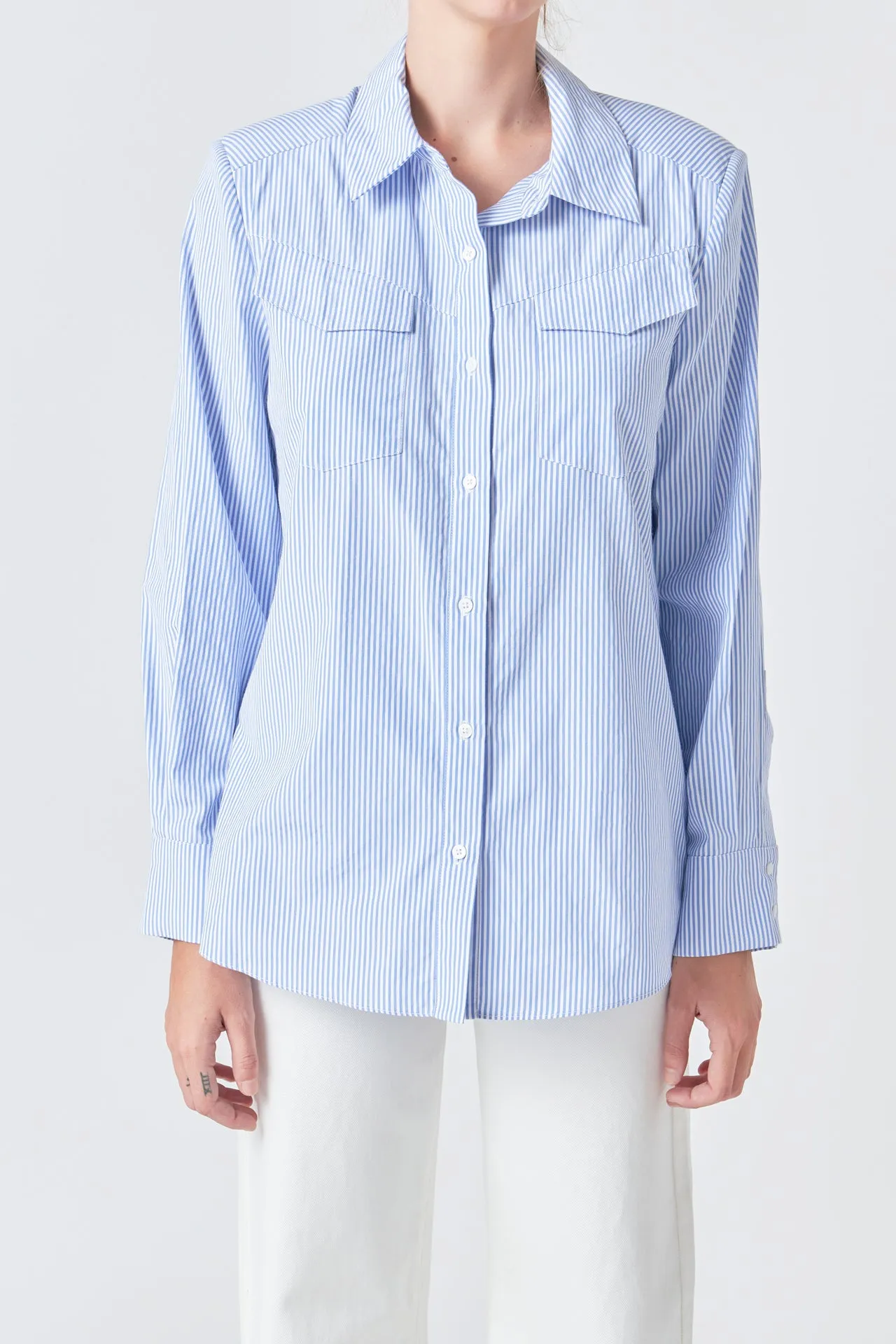 Power Shoulder Striped Shirt