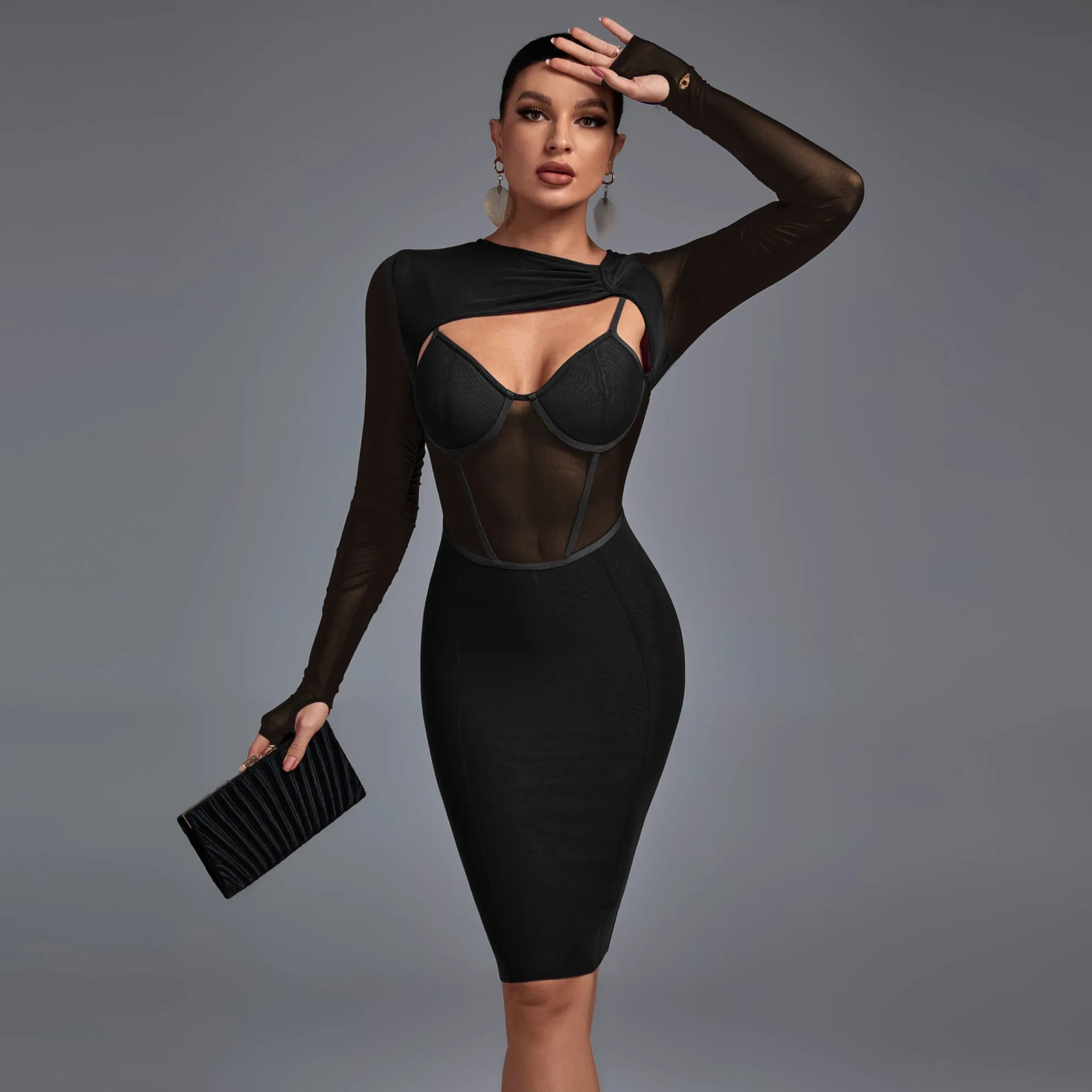 See through long sleeve mesh