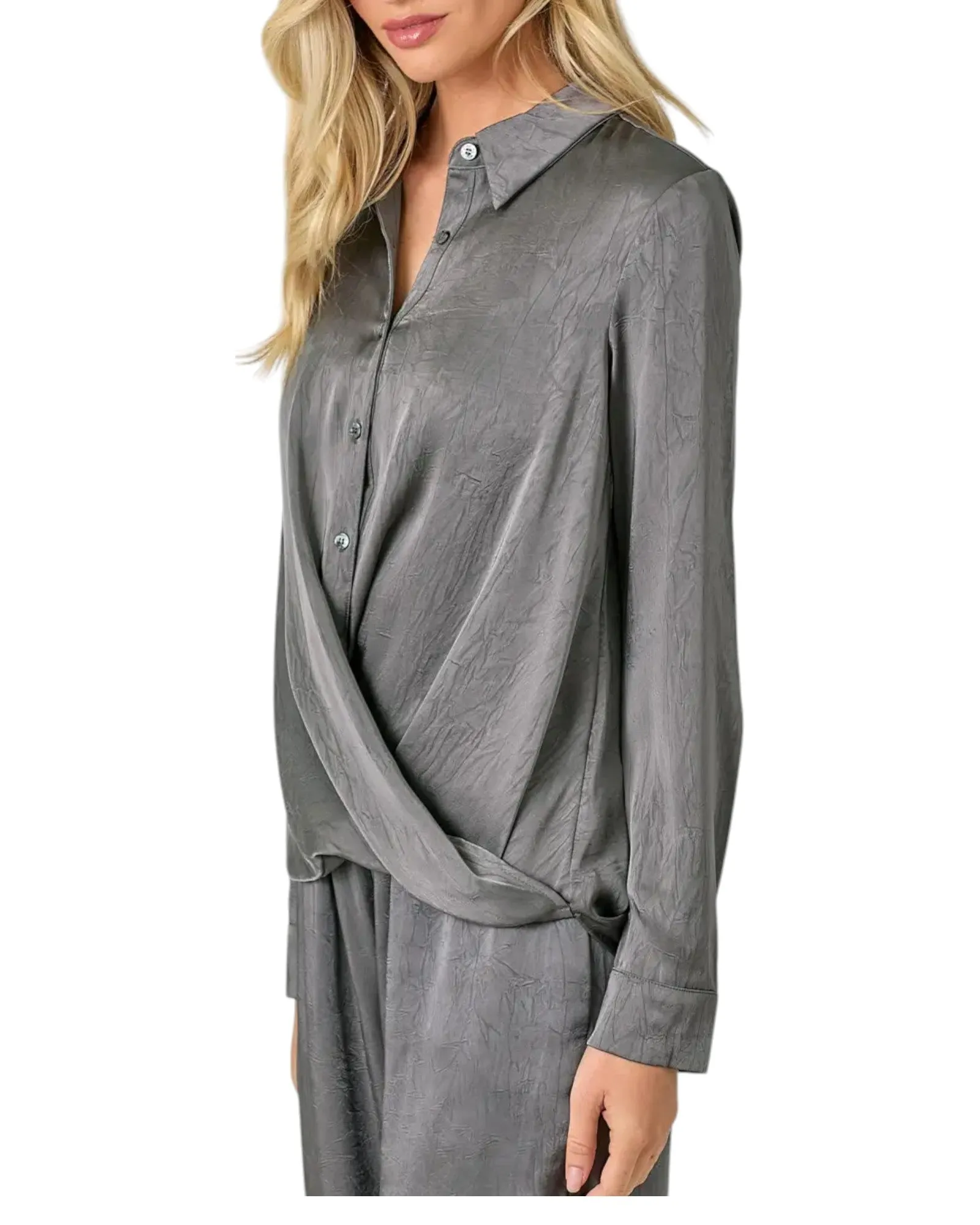 Smoke Show Crinkle Satin Twist Front Blouse