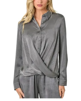 Smoke Show Crinkle Satin Twist Front Blouse