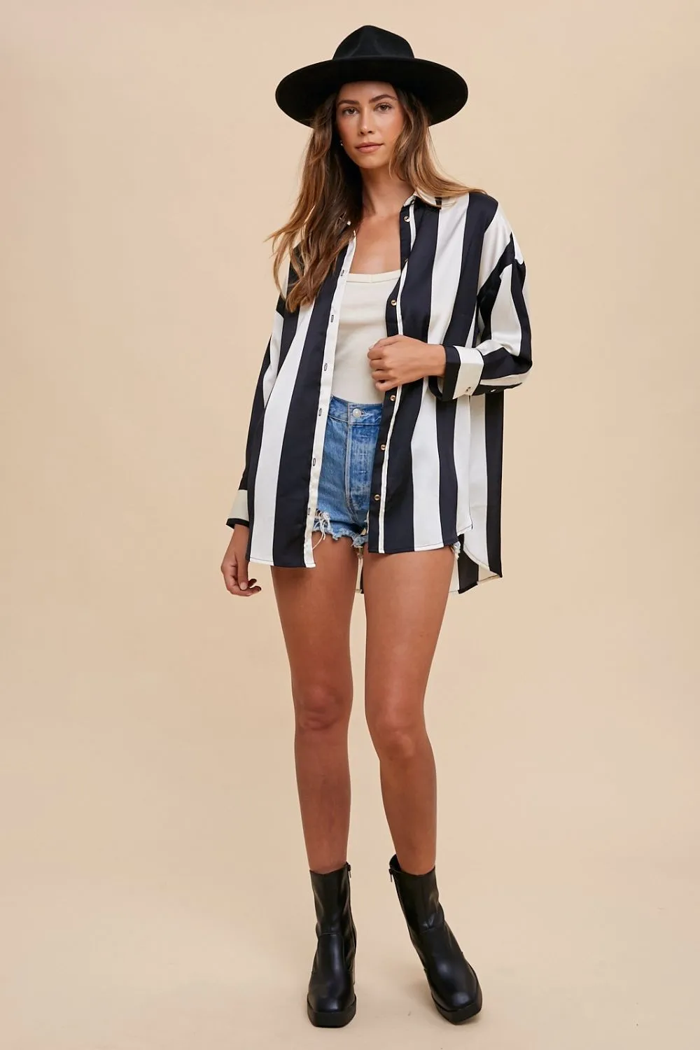 Striped Dropped Shoulder Button-Up Shirt