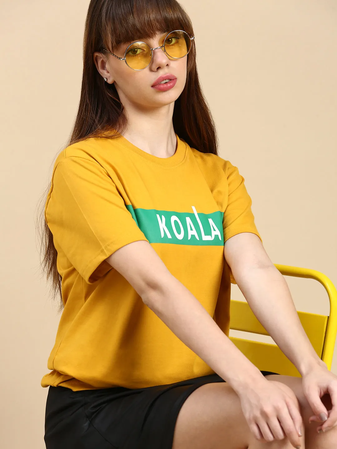 Unisex Relaxed Fit Crew Neck Zóni Yellow TShirt