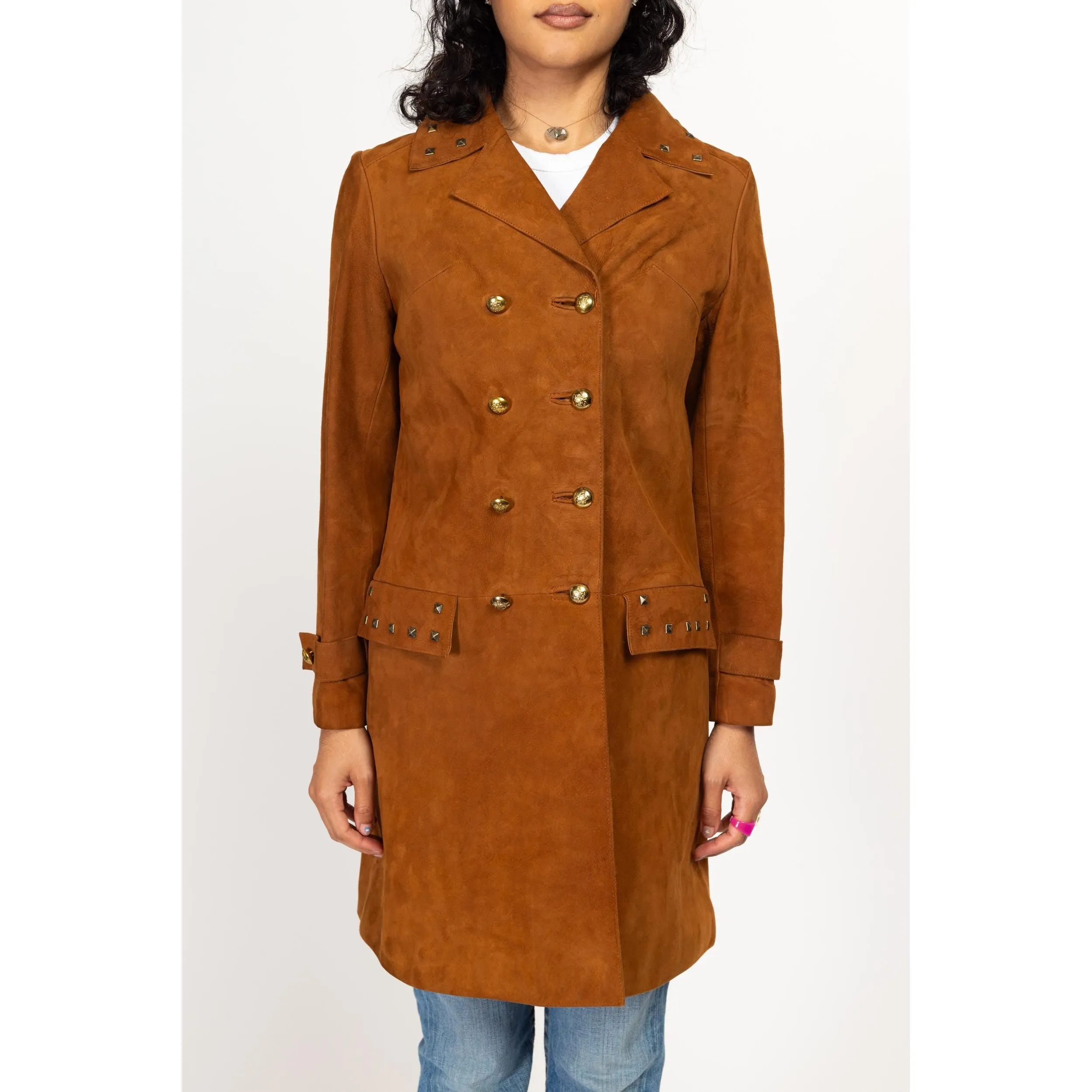 XS 90s Boho Brown Suede Studded Jacket