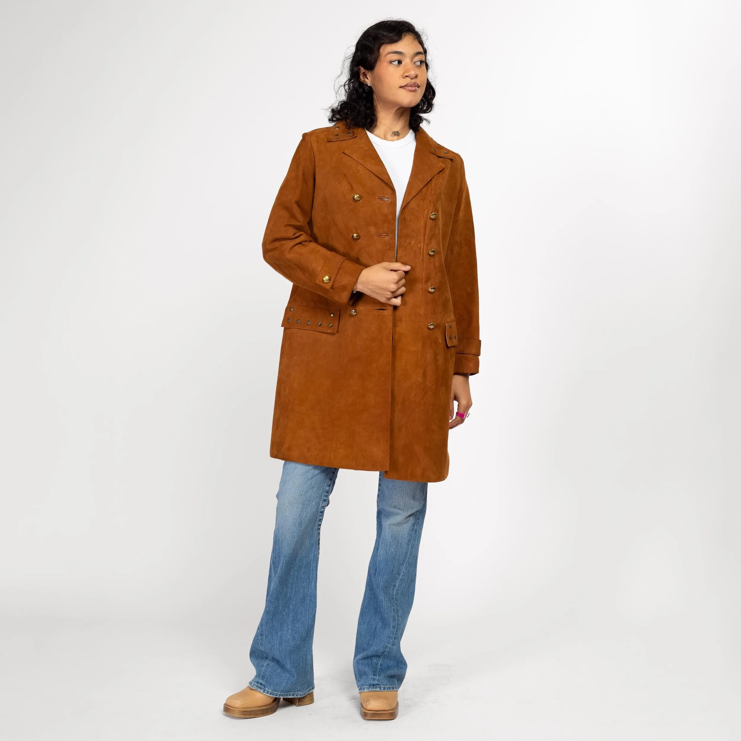 XS 90s Boho Brown Suede Studded Jacket