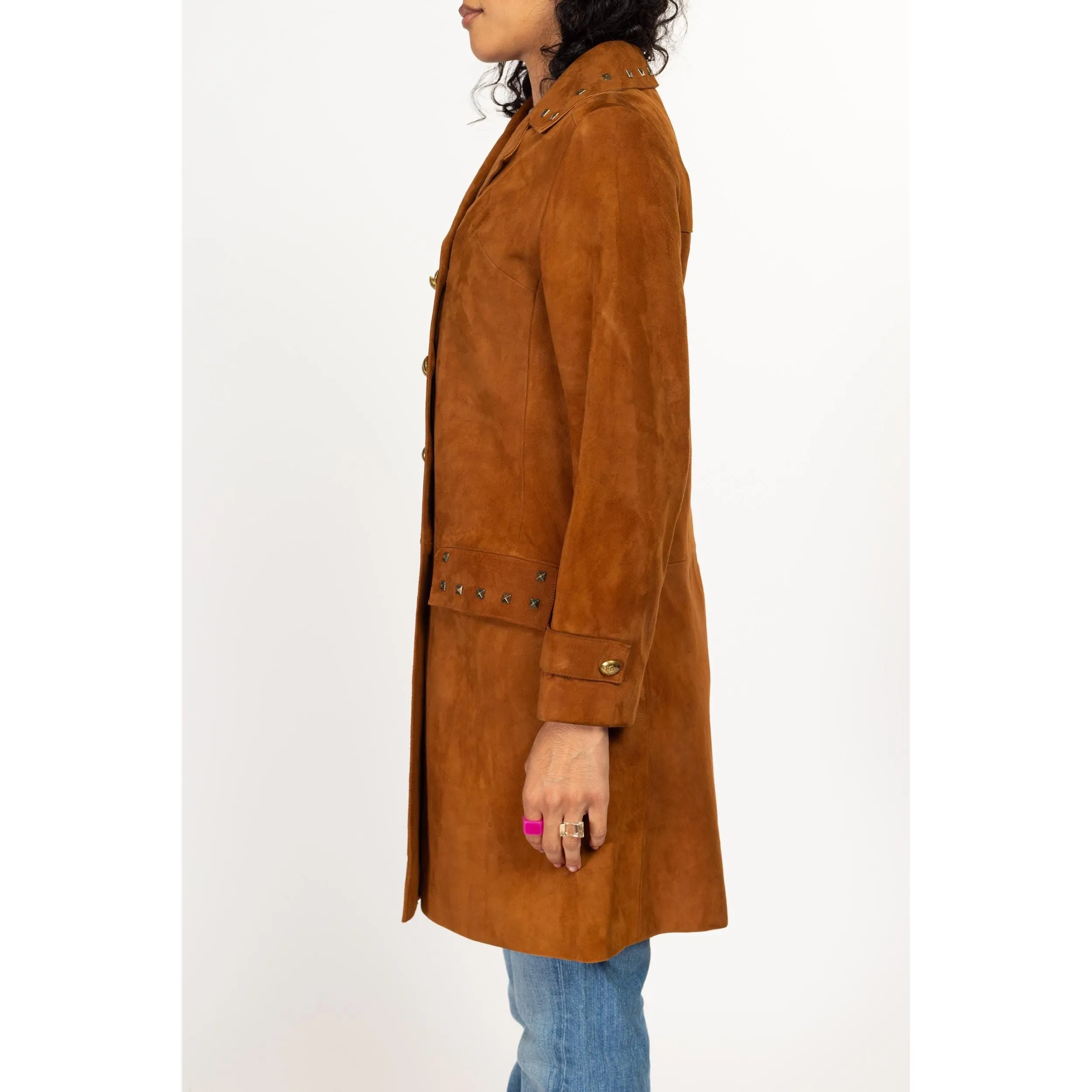 XS 90s Boho Brown Suede Studded Jacket