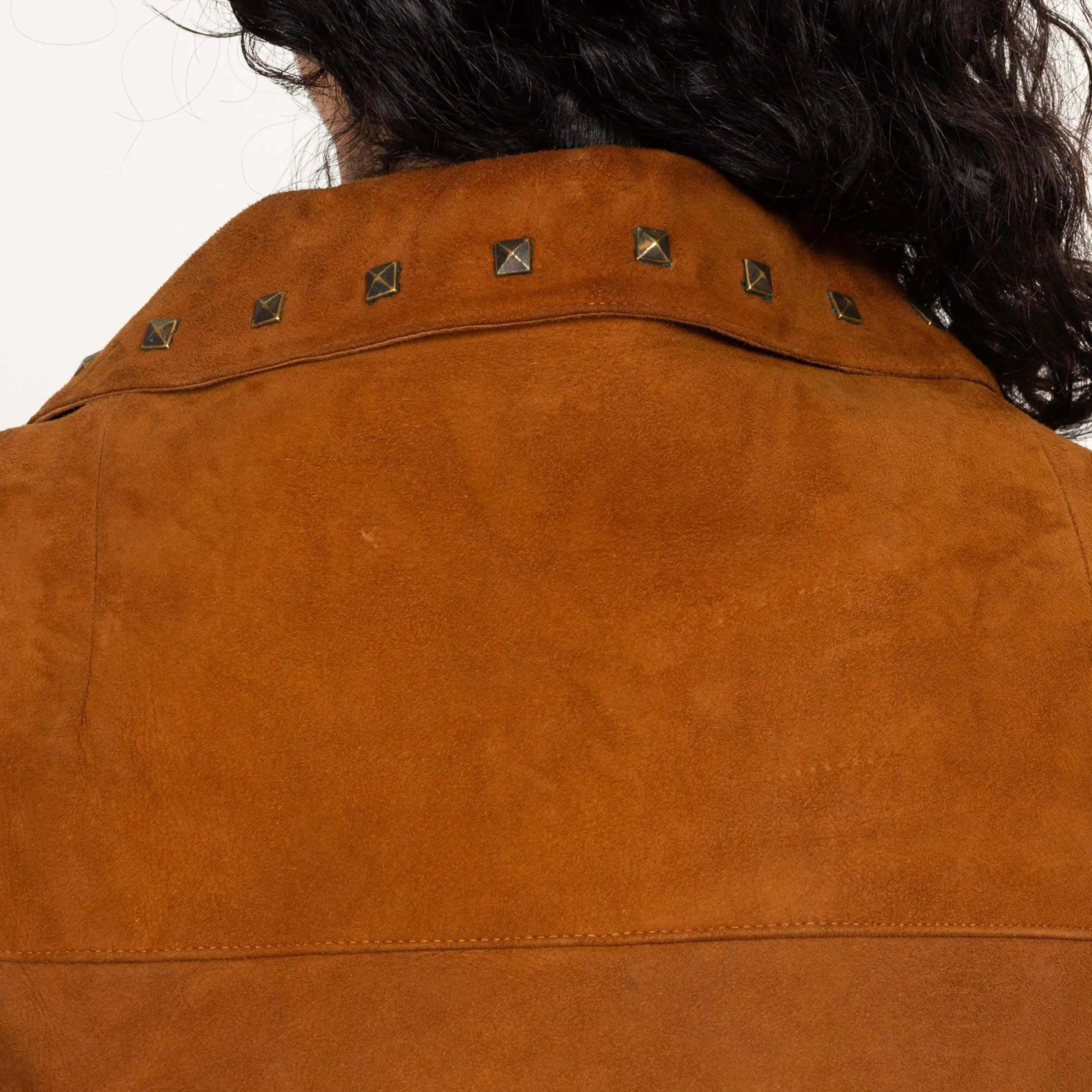 XS 90s Boho Brown Suede Studded Jacket